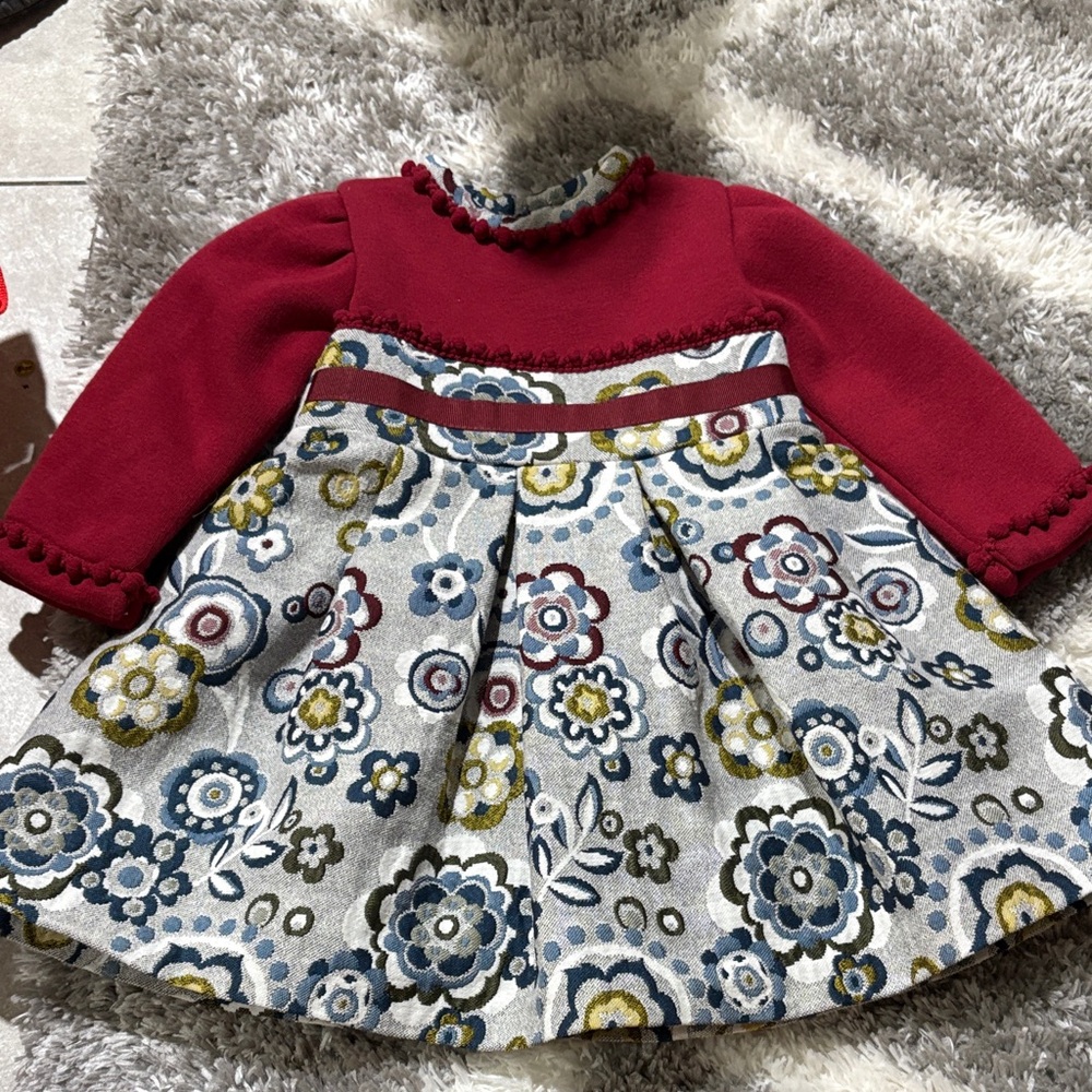 Red and Gray Floral Kids Casual Dress